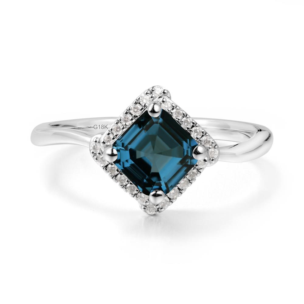 Halo Asscher London Blue Topaz Ring - LUO Jewelry #metal_18k white gold