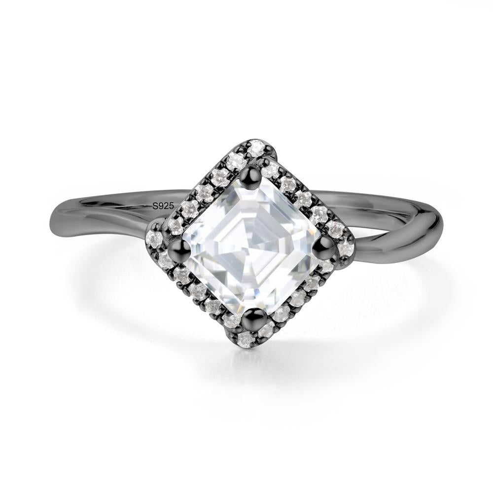 Halo Moissanite Engagement Ring - LUO Jewelry #metal_black finish sterling silver