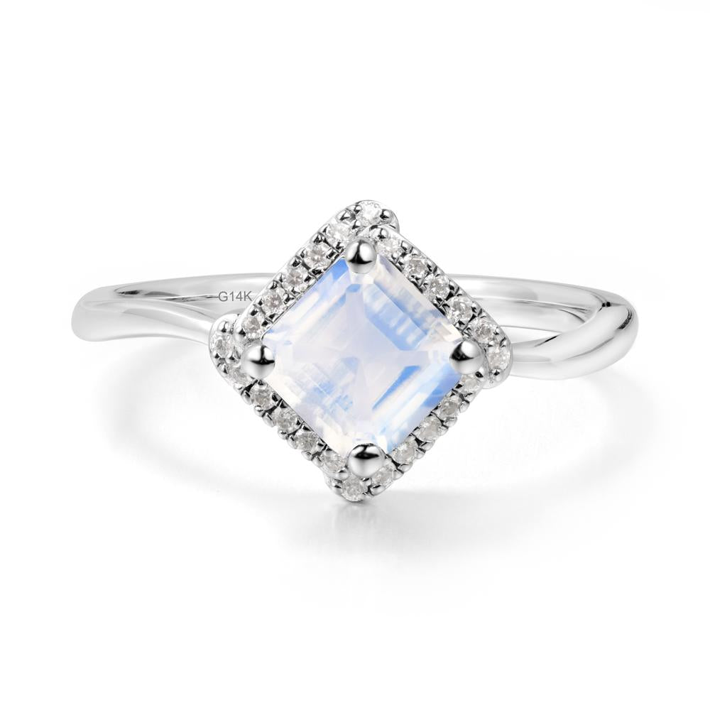 Halo Asscher Moonstone Ring - LUO Jewelry #metal_14k white gold