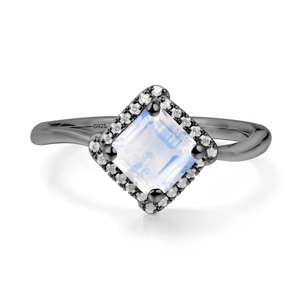 Halo Asscher Moonstone Ring - LUO Jewelry #metal_black finish sterling silver