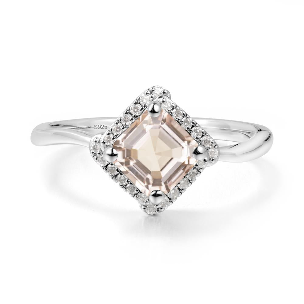 Asscher Morganite Halo Ring - LUO Jewelry #metal_sterling silver