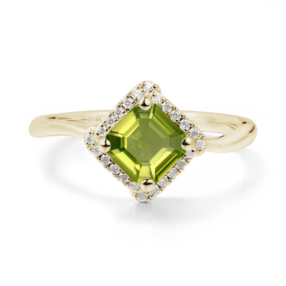 Asscher Peridot Halo Ring - LUO Jewelry #metal_14k yellow gold