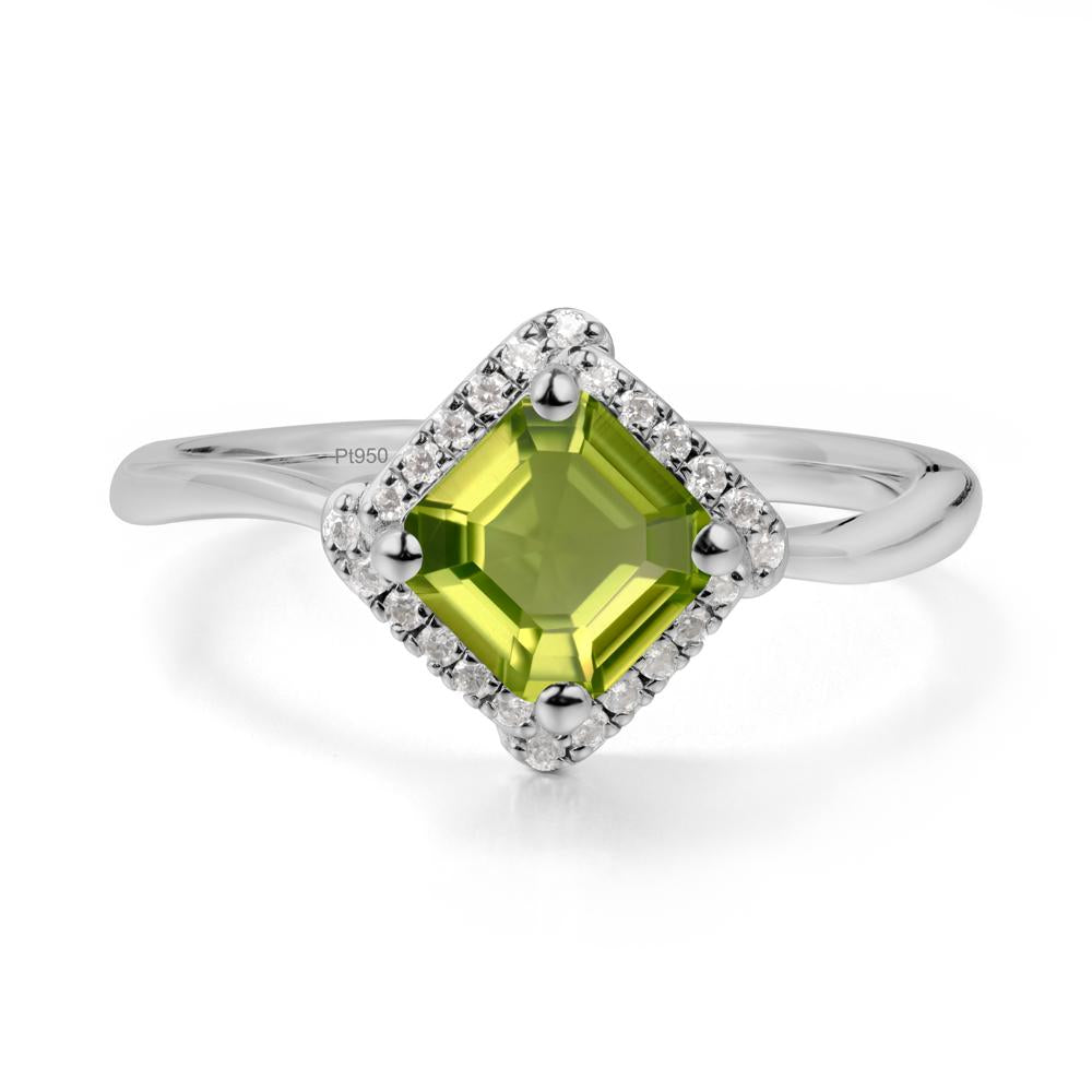 Asscher Peridot Halo Ring - LUO Jewelry #metal_platinum