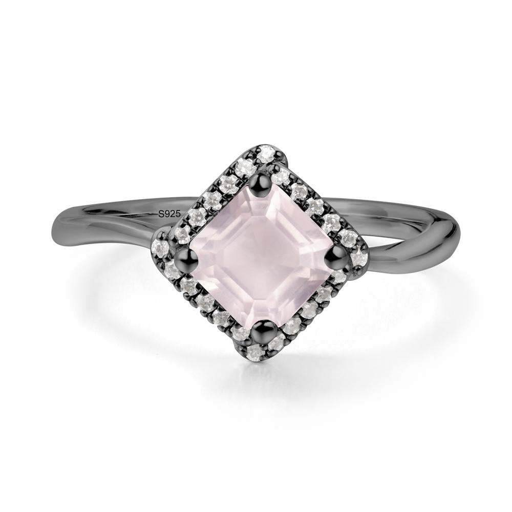 Halo Rose Quartz Engagement Ring - LUO Jewelry #metal_black finish sterling silver