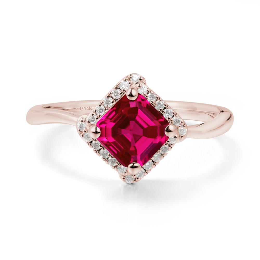 Halo Ruby Engagement Ring - LUO Jewelry #metal_14k rose gold