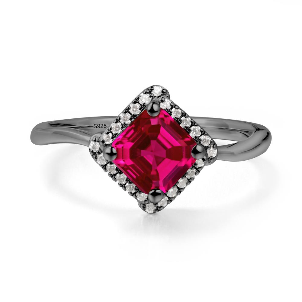 Halo Ruby Engagement Ring - LUO Jewelry #metal_black finish sterling silver