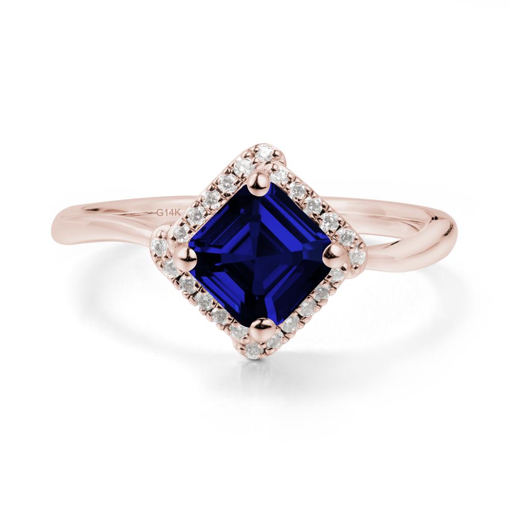 Asscher Sapphire Halo Ring - LUO Jewelry #metal_14k rose gold