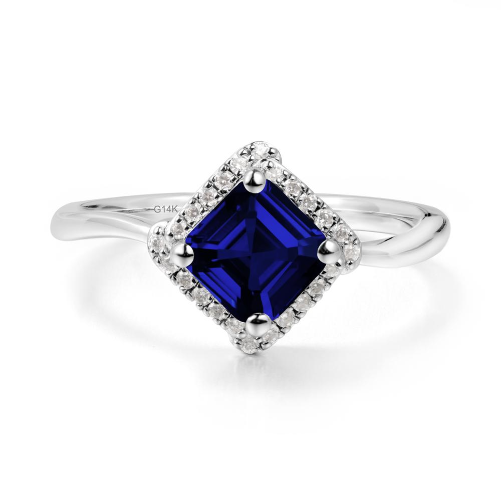 Asscher Sapphire Halo Ring - LUO Jewelry #metal_14k white gold
