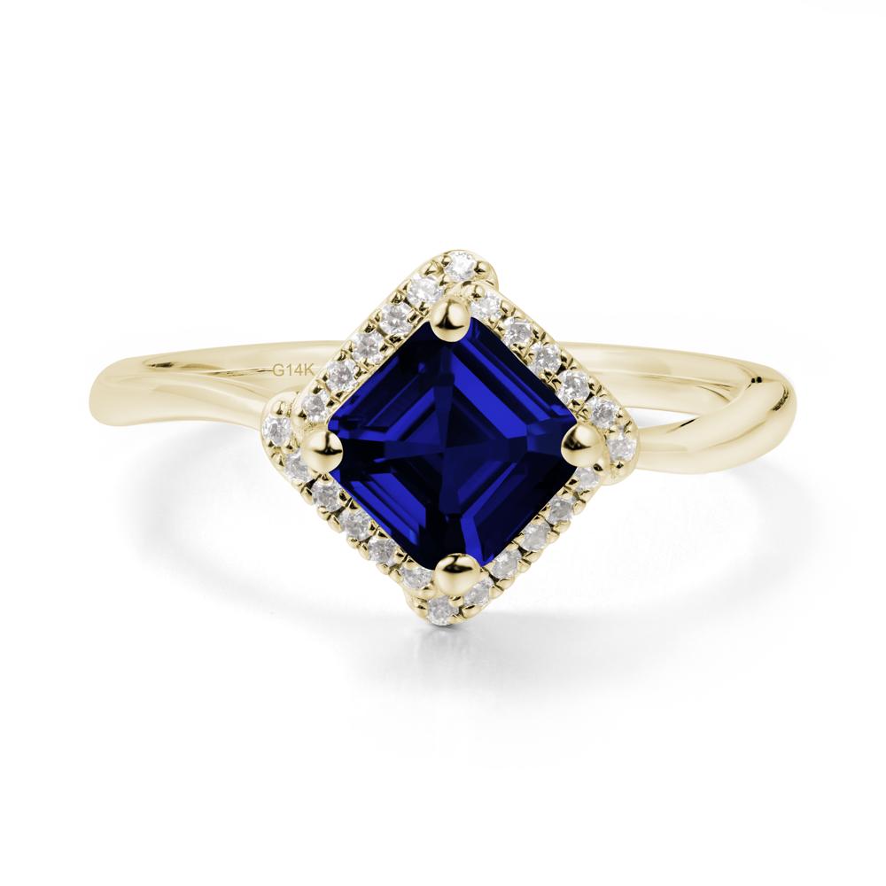 Asscher Sapphire Halo Ring - LUO Jewelry #metal_14k yellow gold
