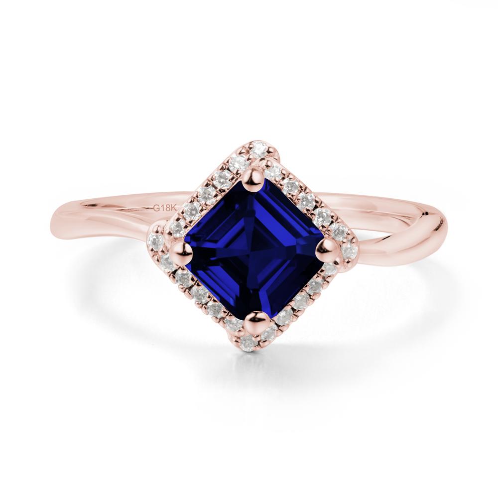 Asscher Sapphire Halo Ring - LUO Jewelry #metal_18k rose gold