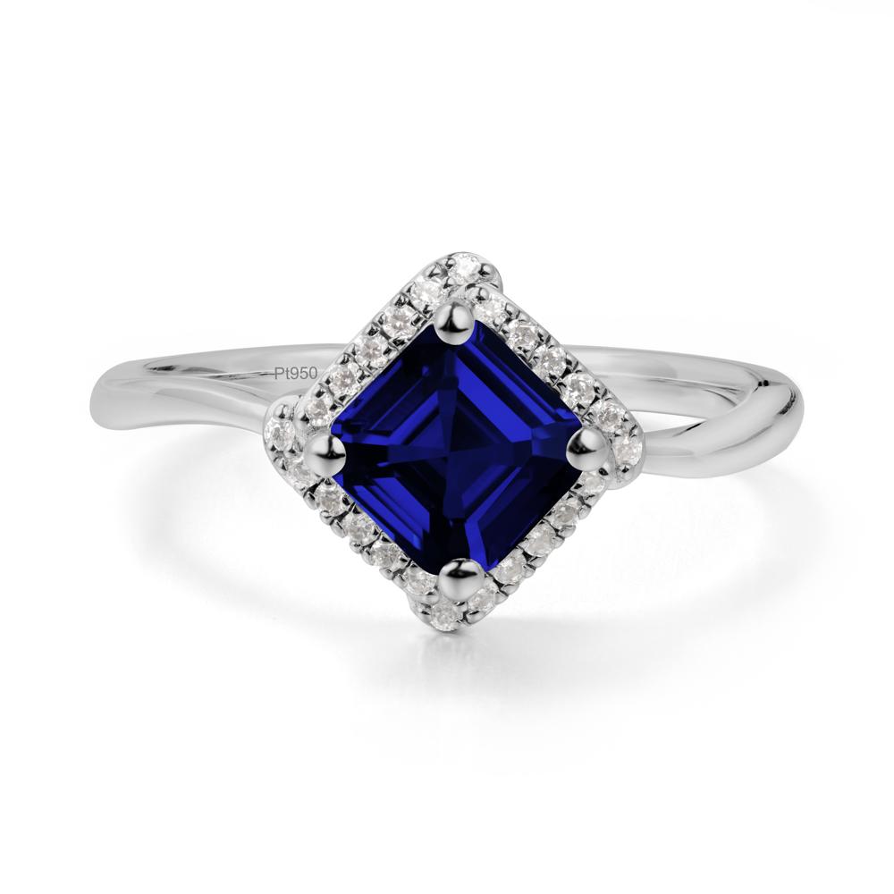 Asscher Sapphire Halo Ring - LUO Jewelry #metal_platinum