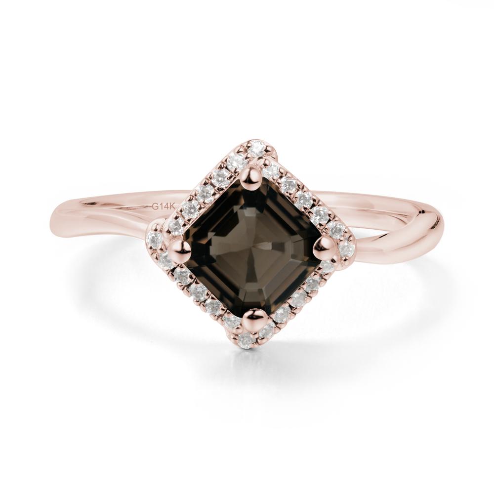 Halo Asscher Smoky Quartz Ring - LUO Jewelry #metal_14k rose gold