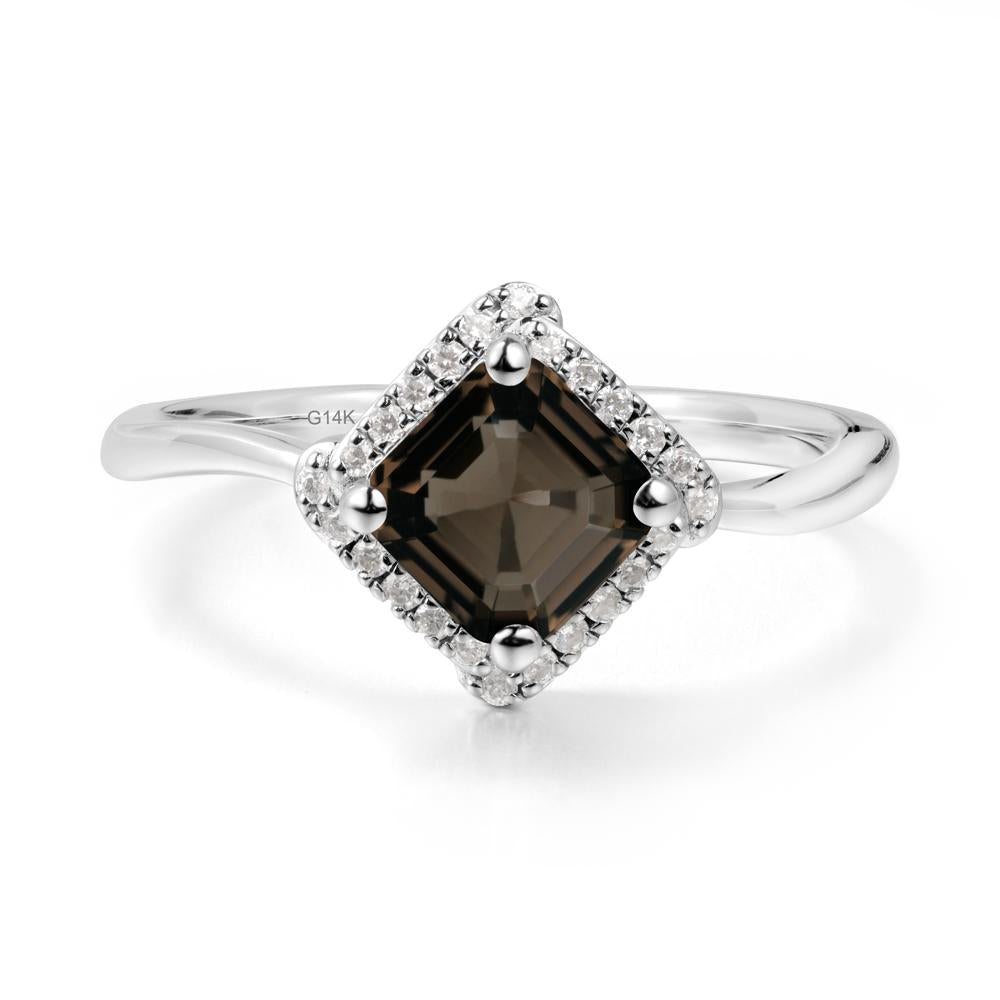 Halo Asscher Smoky Quartz Ring - LUO Jewelry #metal_14k white gold