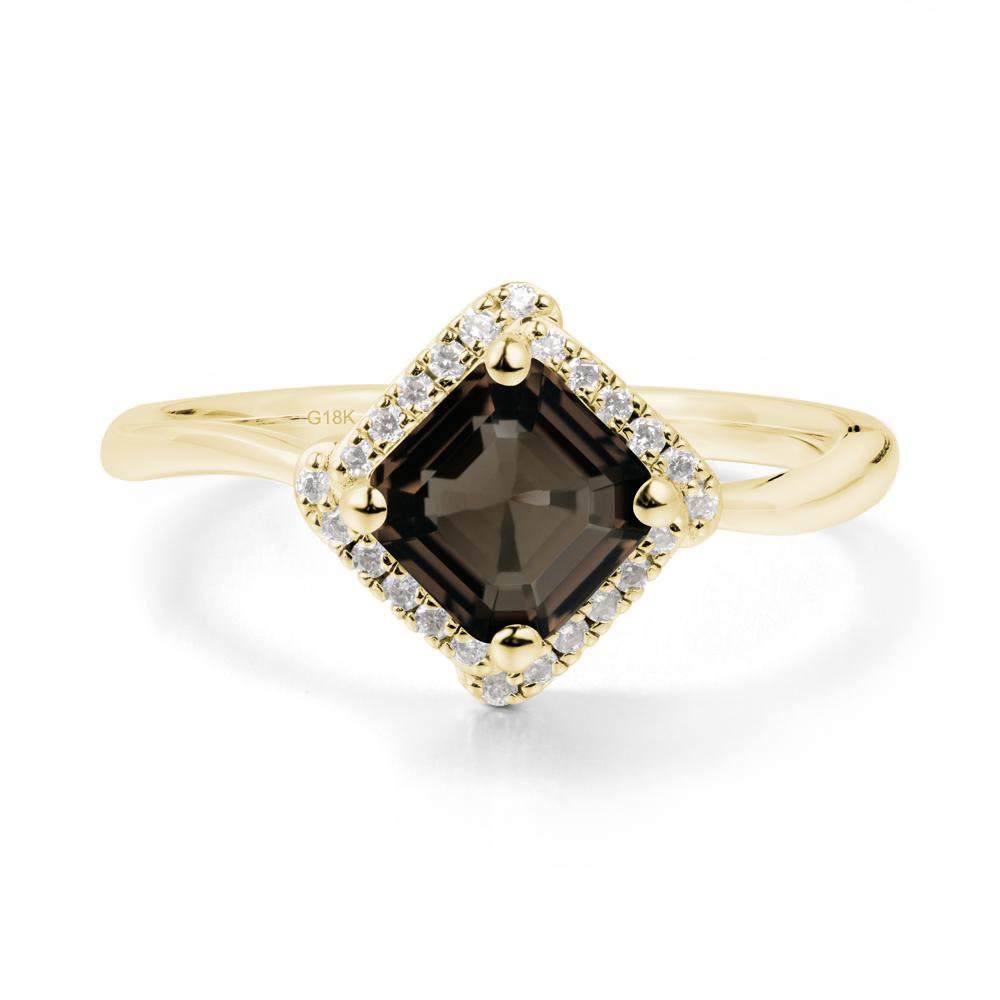 Halo Asscher Smoky Quartz Ring - LUO Jewelry #metal_18k yellow gold