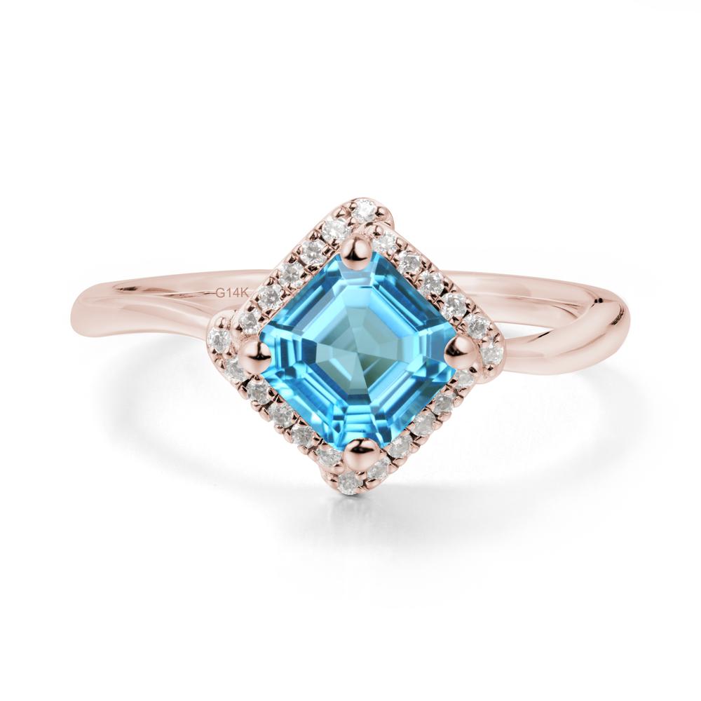 Asscher Swiss Blue Topaz Halo Ring - LUO Jewelry #metal_14k rose gold