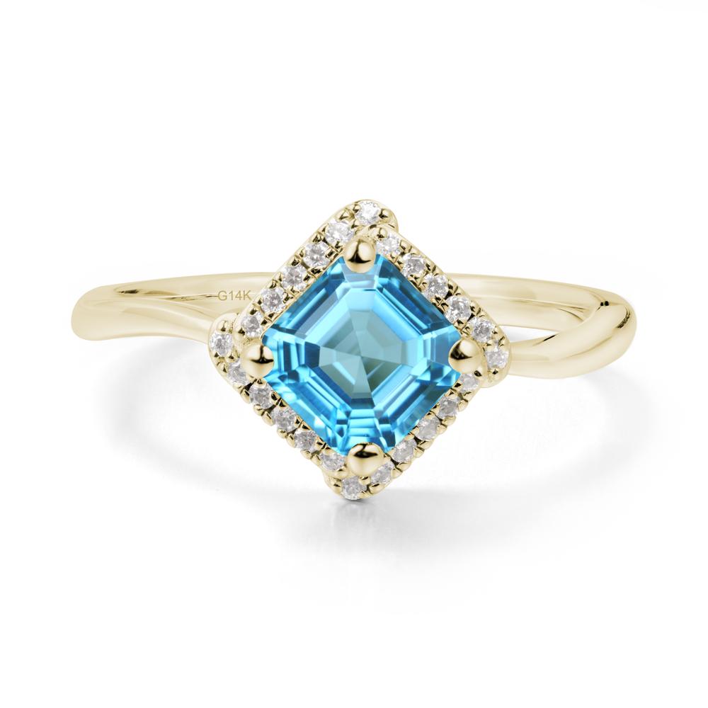Asscher Swiss Blue Topaz Halo Ring - LUO Jewelry #metal_14k yellow gold