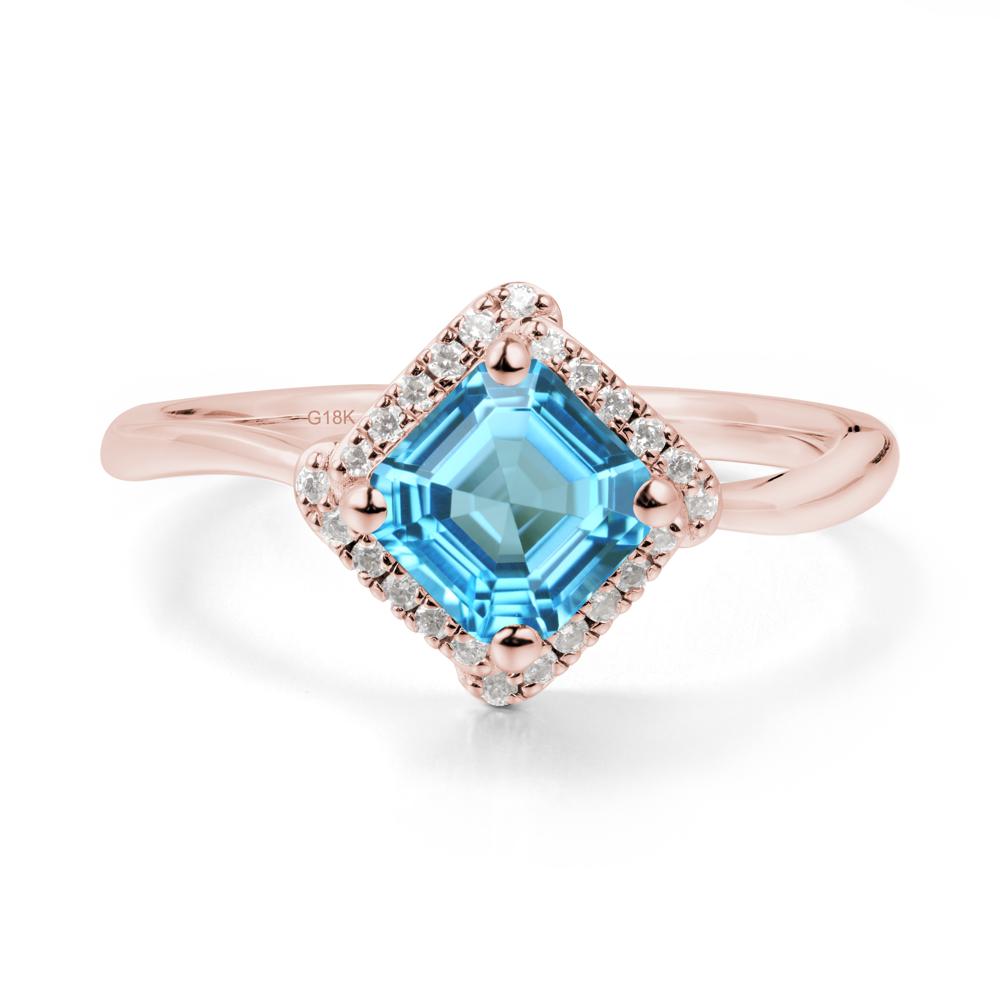 Asscher Swiss Blue Topaz Halo Ring - LUO Jewelry #metal_18k rose gold