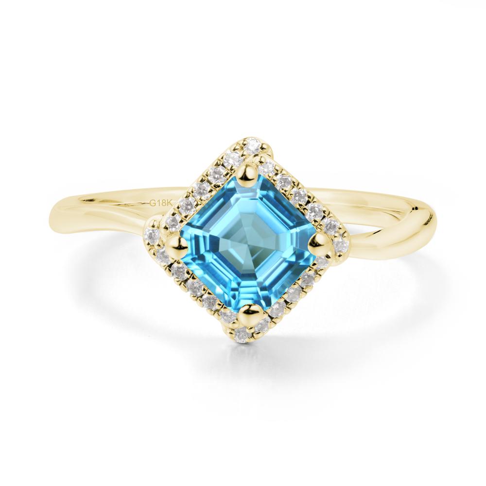 Asscher Swiss Blue Topaz Halo Ring - LUO Jewelry #metal_18k yellow gold