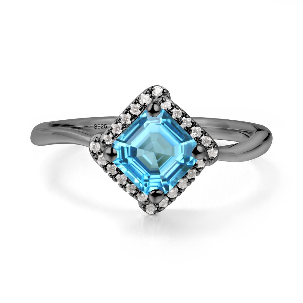 Asscher Swiss Blue Topaz Halo Ring - LUO Jewelry #metal_black finish sterling silver
