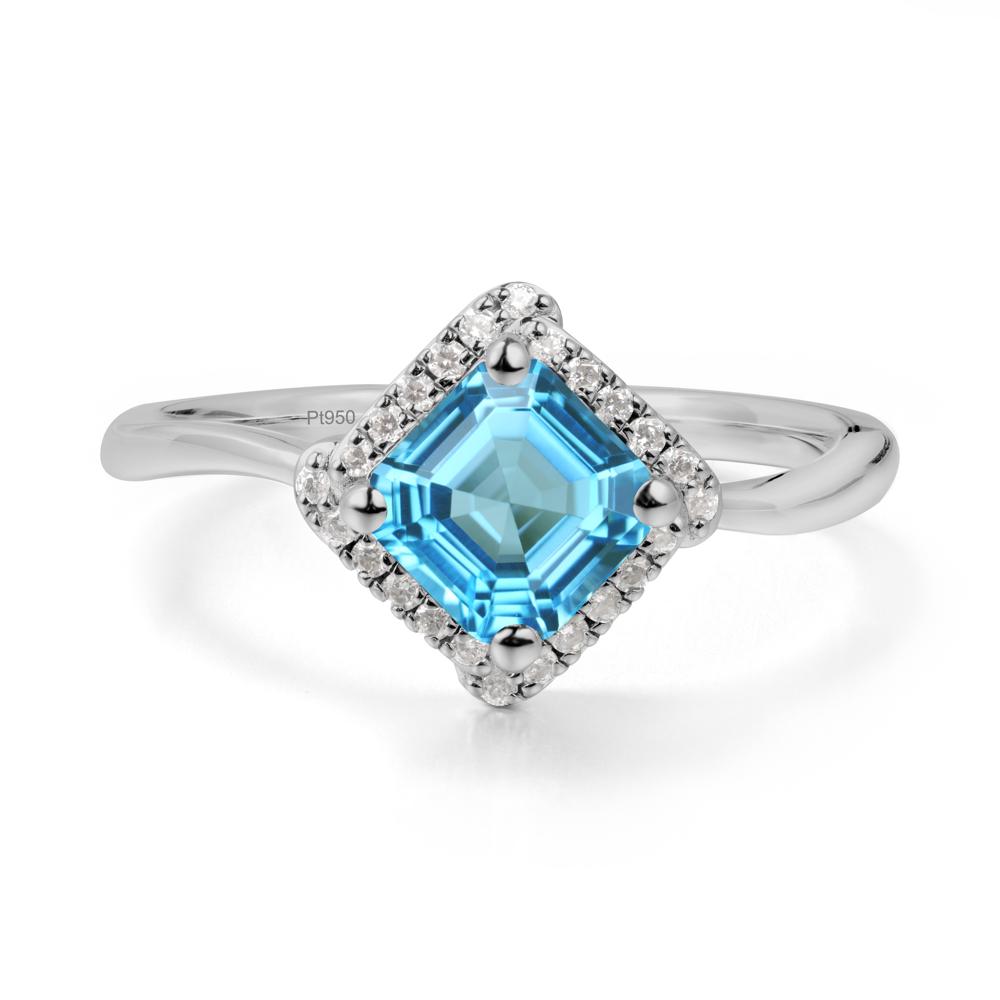 Asscher Swiss Blue Topaz Halo Ring - LUO Jewelry #metal_platinum