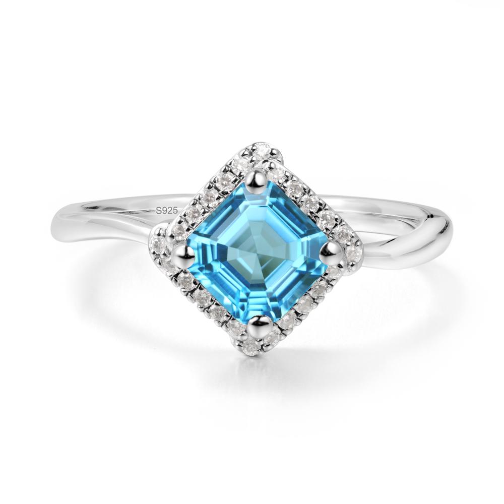 Asscher Swiss Blue Topaz Halo Ring - LUO Jewelry #metal_sterling silver