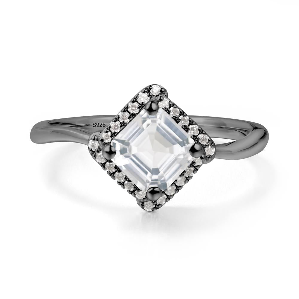 Asscher White Topaz Halo Ring - LUO Jewelry #metal_black finish sterling silver