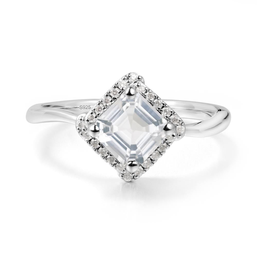 Asscher White Topaz Halo Ring - LUO Jewelry #metal_sterling silver