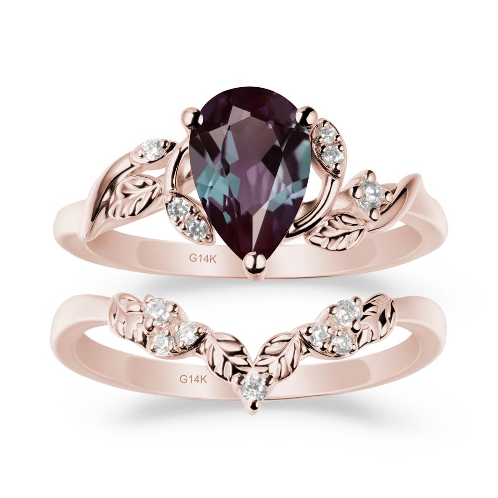 Pear Cut Alexandrite Leaf Ring Set - LUO Jewelry #metal_xxxxx