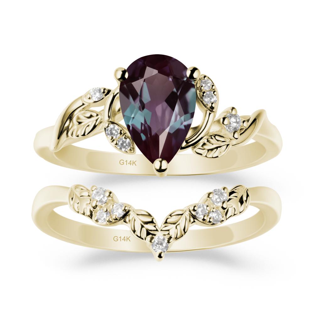 Pear Cut Alexandrite Leaf Ring Set - LUO Jewelry #metal_xxxxx