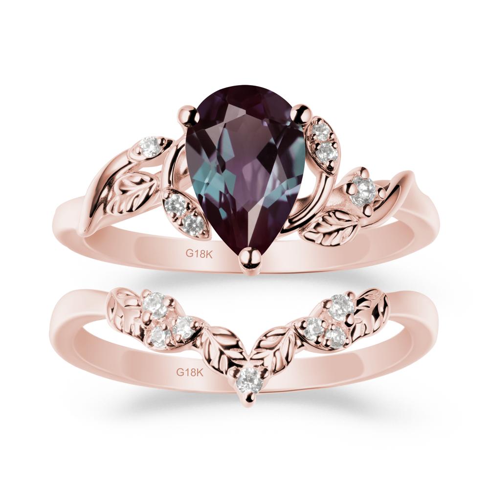 Pear Cut Alexandrite Leaf Ring Set - LUO Jewelry #metal_xxxxx