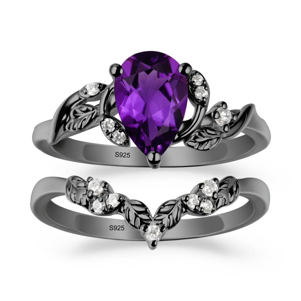 Pear-Shaped Amethyst Ring Set with Leaf - LUO Jewelry #metal_xxxxx