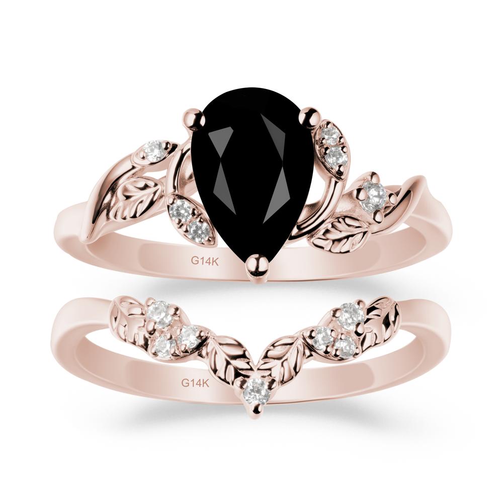 Pear Cut Black Spinel Leaf Ring Set - LUO Jewelry #metal_xxxxx