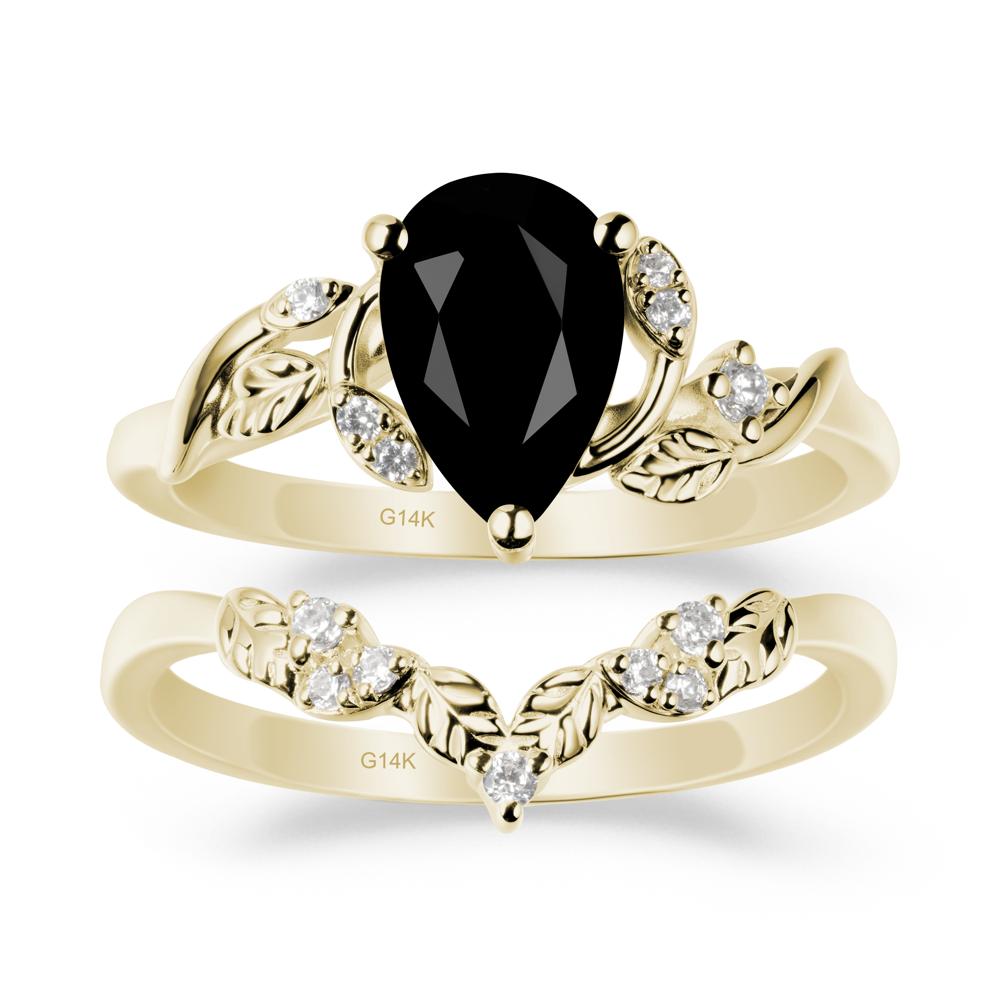 Pear Cut Black Spinel Leaf Ring Set - LUO Jewelry #metal_xxxxx