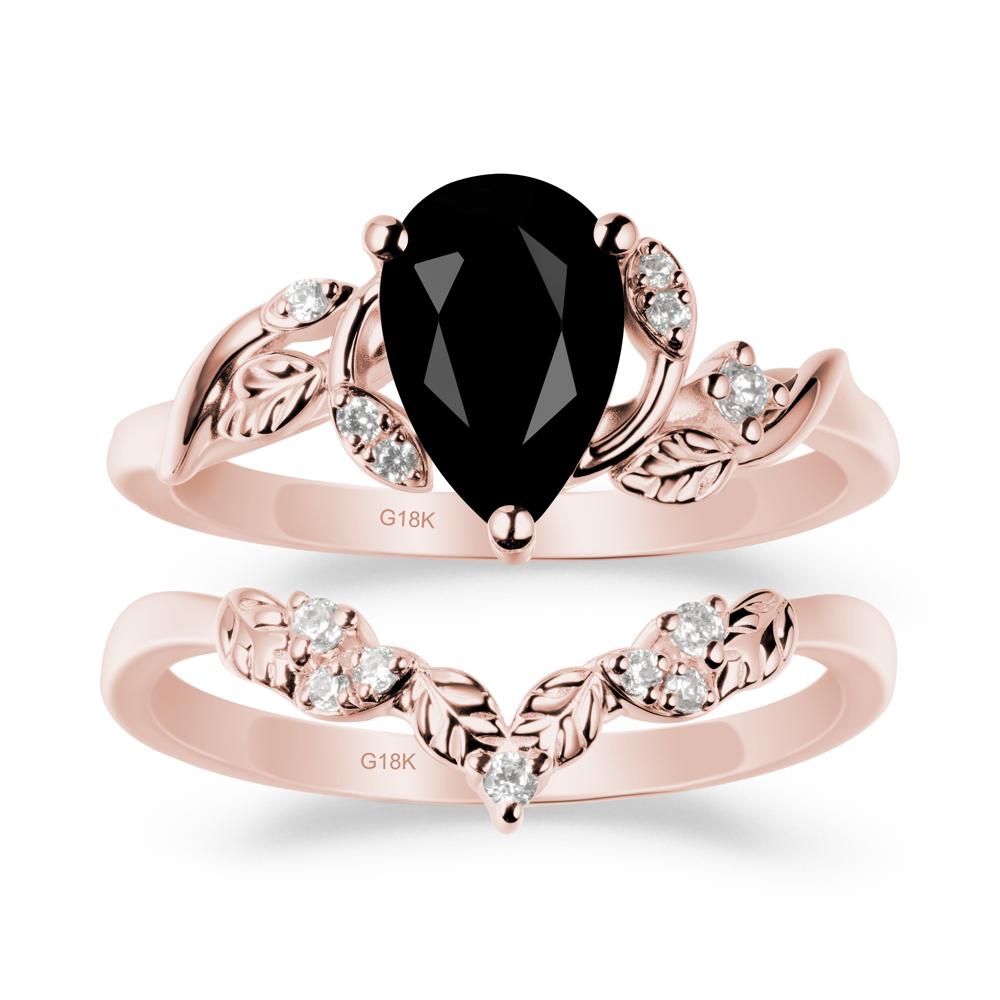 Pear Cut Black Spinel Leaf Ring Set - LUO Jewelry #metal_xxxxx