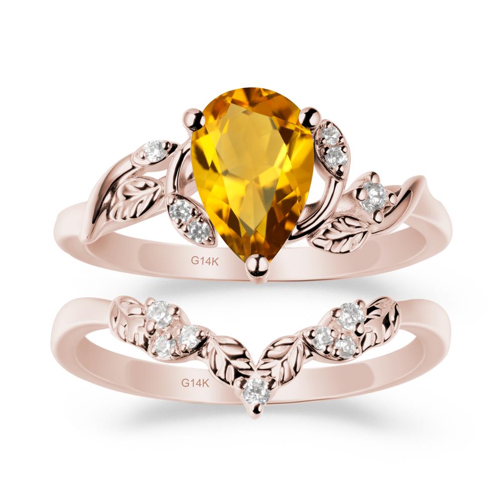Pear-Shaped Citrine Ring Set with Leaf - LUO Jewelry #metal_xxxxx