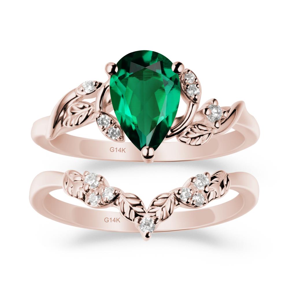 Leaf Inspired Emerald Bridal Set - LUO Jewelry #metal_xxxxx