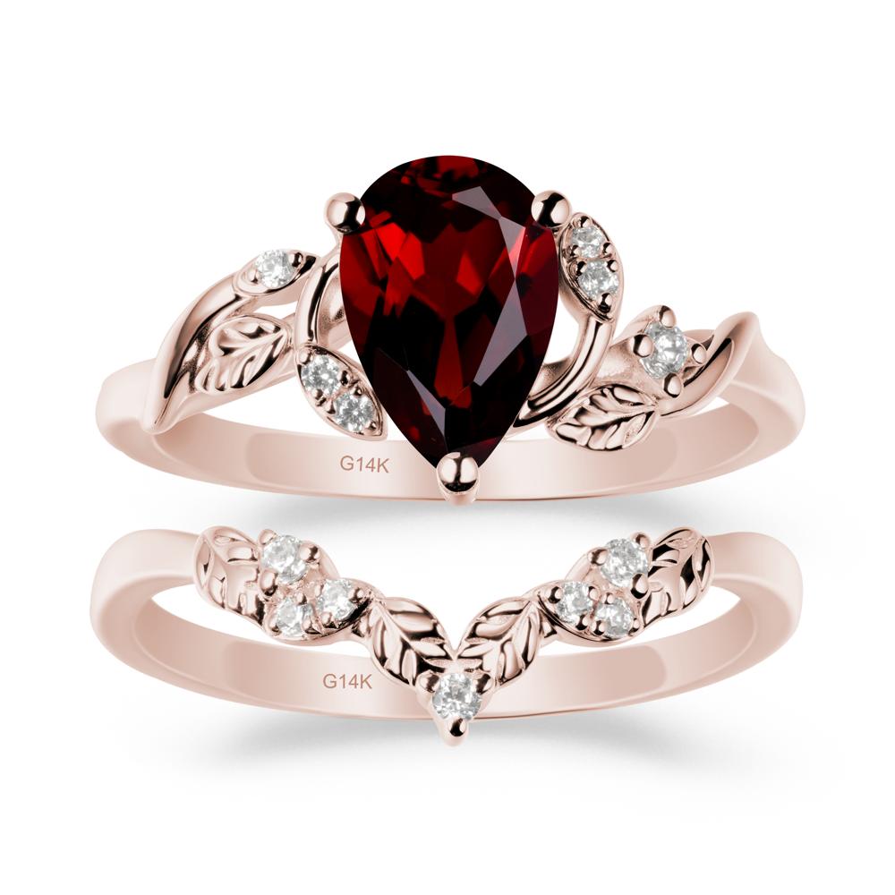 Pear Cut Garnet Leaf Ring Set - LUO Jewelry #metal_xxxxx