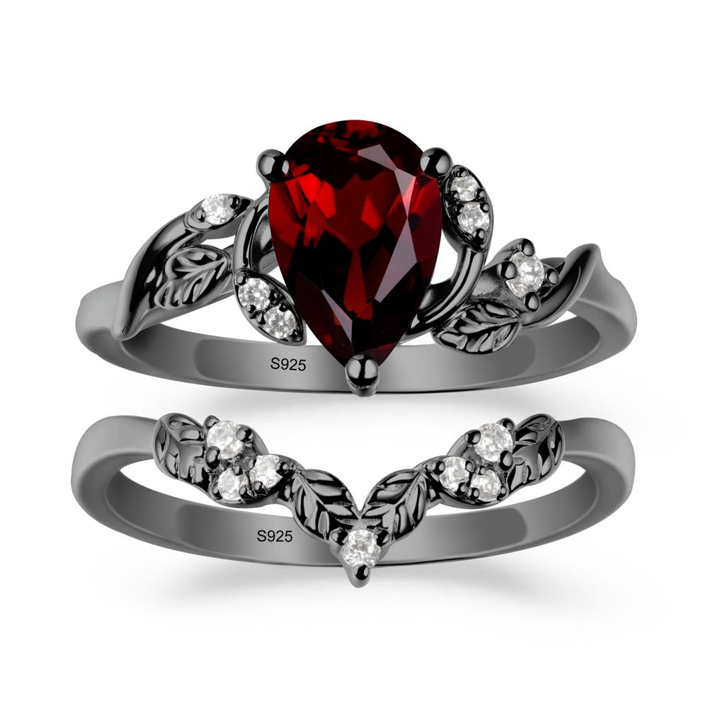 Pear Cut Garnet Leaf Ring Set - LUO Jewelry #metal_xxxxx