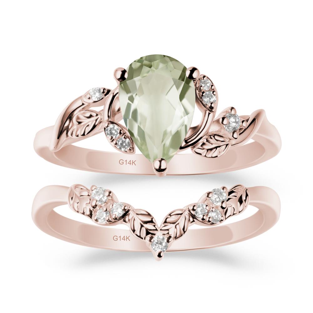Pear-Shaped Green Amethyst Ring Set with Leaf - LUO Jewelry #metal_xxxxx