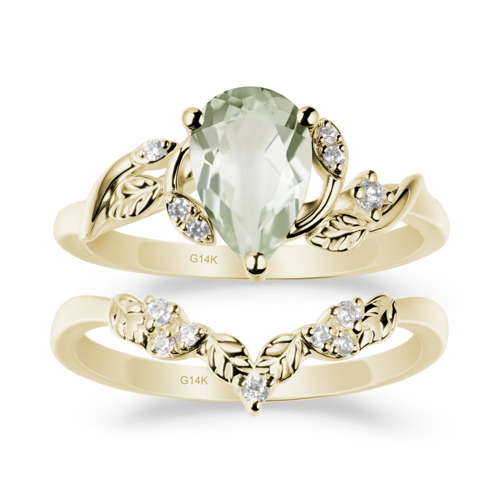 Pear-Shaped Green Amethyst Ring Set with Leaf - LUO Jewelry #metal_xxxxx
