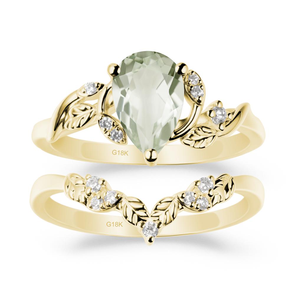 Pear-Shaped Green Amethyst Ring Set with Leaf - LUO Jewelry #metal_xxxxx