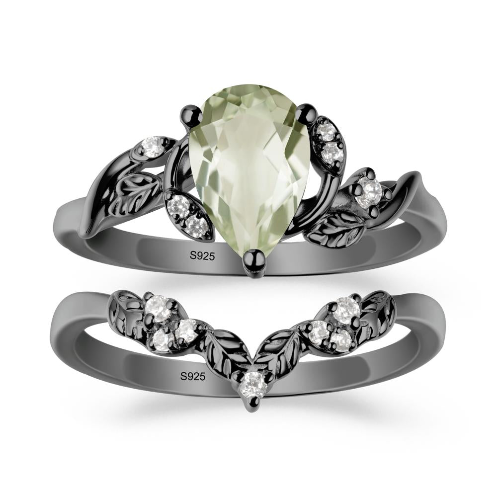 Pear-Shaped Green Amethyst Ring Set with Leaf - LUO Jewelry #metal_xxxxx