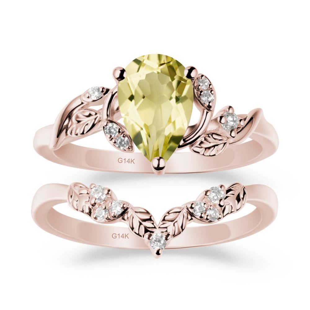 Pear Cut Lemon Quartz Leaf Ring Set - LUO Jewelry #metal_xxxxx