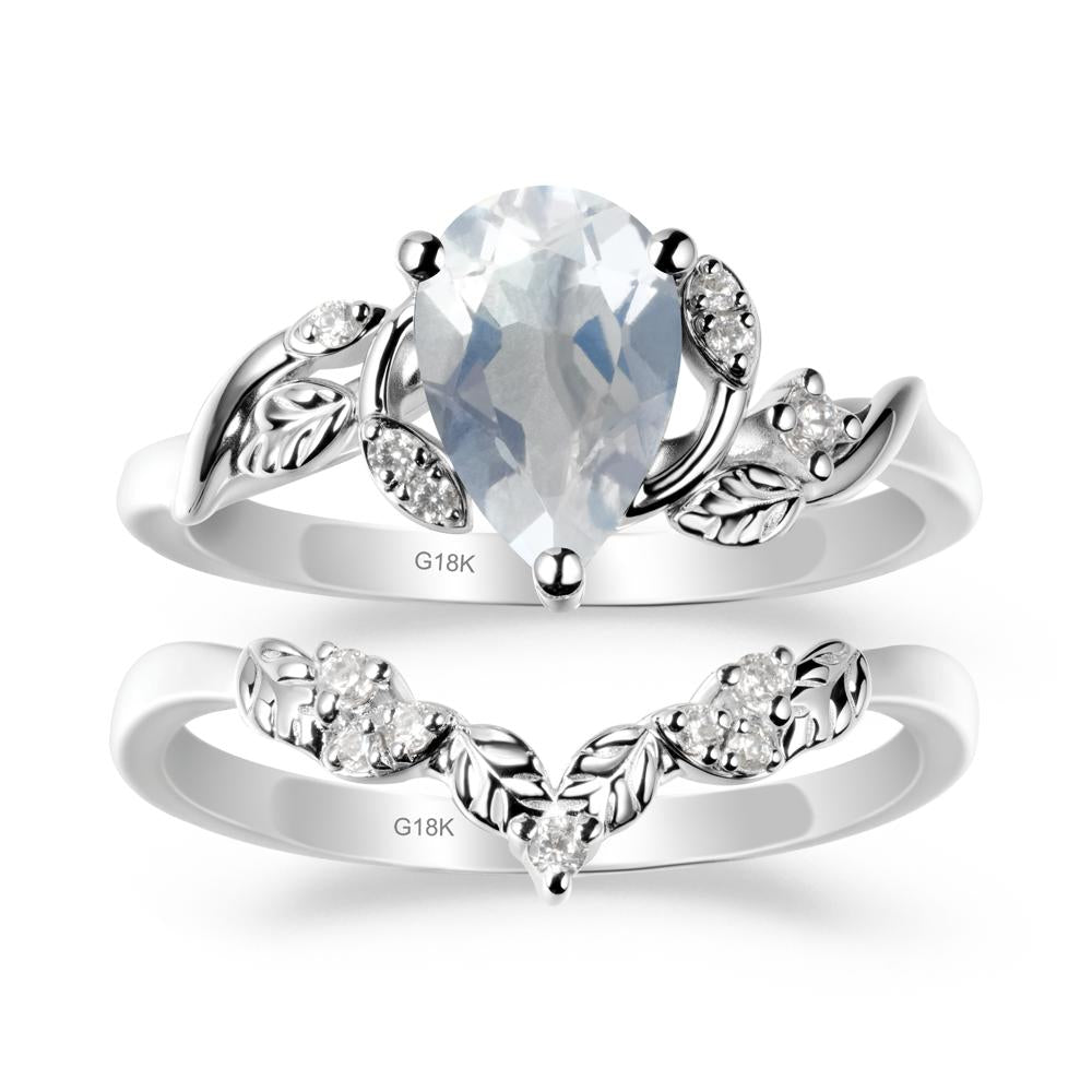 Pear Cut Moonstone Leaf Ring Set - LUO Jewelry #metal_xxxxx