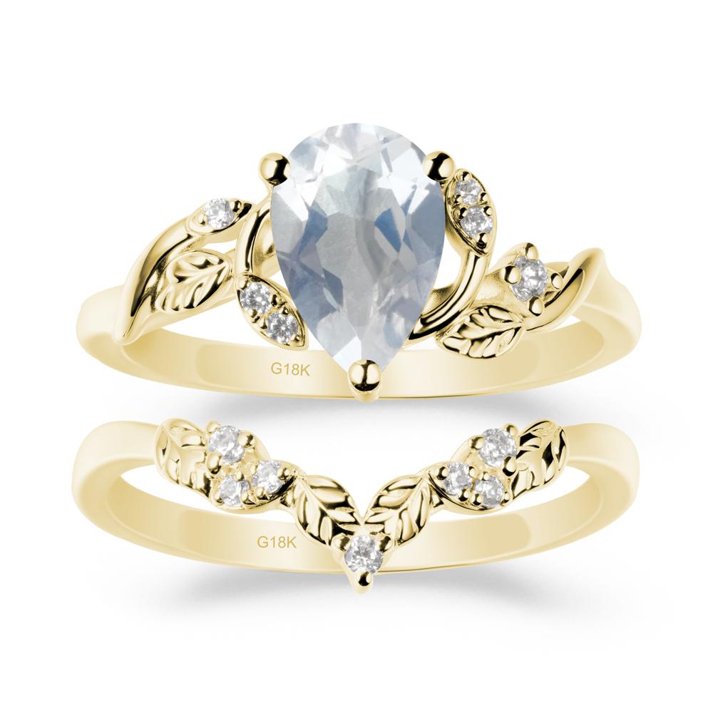 Pear Cut Moonstone Leaf Ring Set - LUO Jewelry #metal_xxxxx