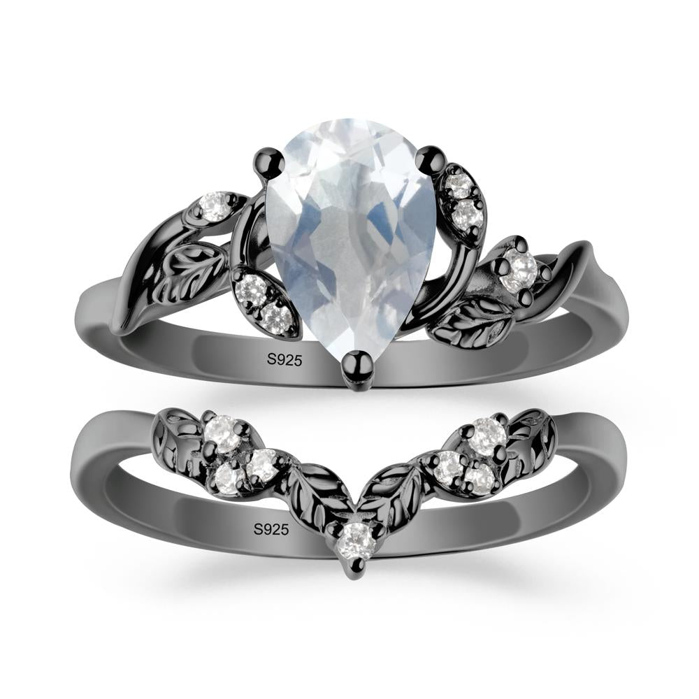 Pear Cut Moonstone Leaf Ring Set - LUO Jewelry #metal_xxxxx