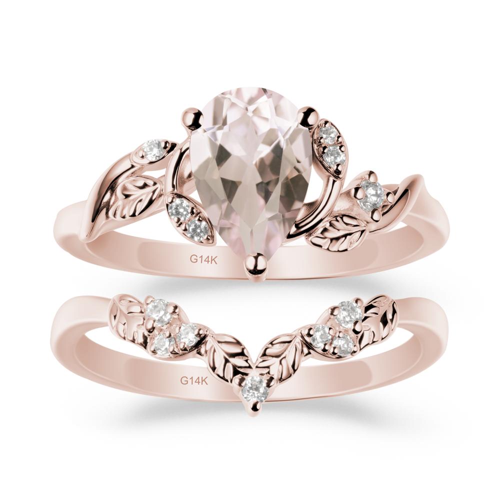 Pear-Shaped Morganite Ring Set with Leaf - LUO Jewelry #metal_xxxxx