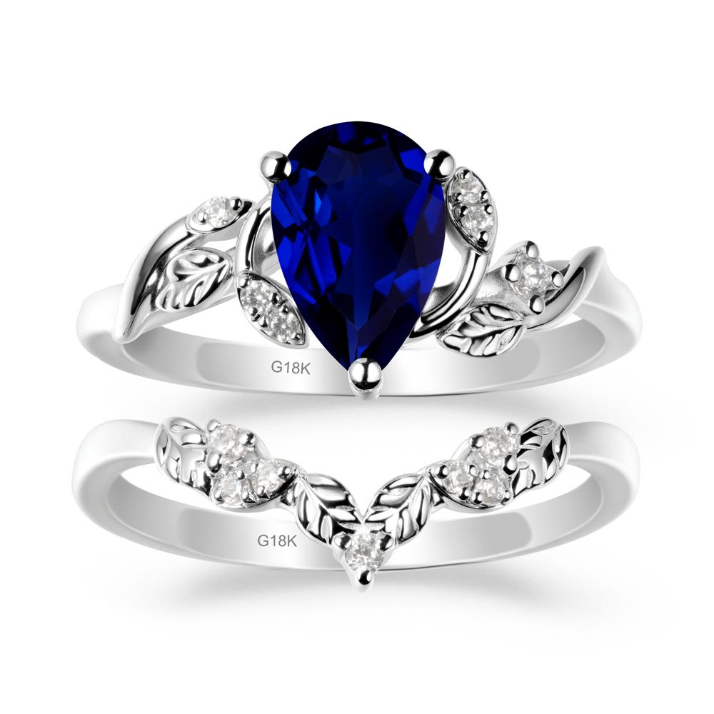 Pear Cut Sapphire Leaf Ring Set - LUO Jewelry #metal_xxxxx