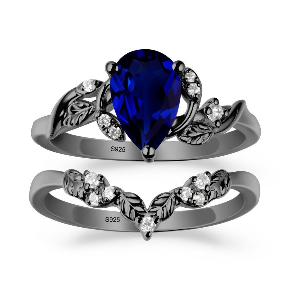 Pear Cut Sapphire Leaf Ring Set - LUO Jewelry #metal_xxxxx