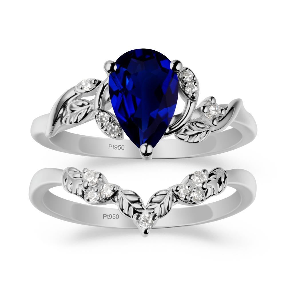Pear Cut Sapphire Leaf Ring Set - LUO Jewelry #metal_xxxxx